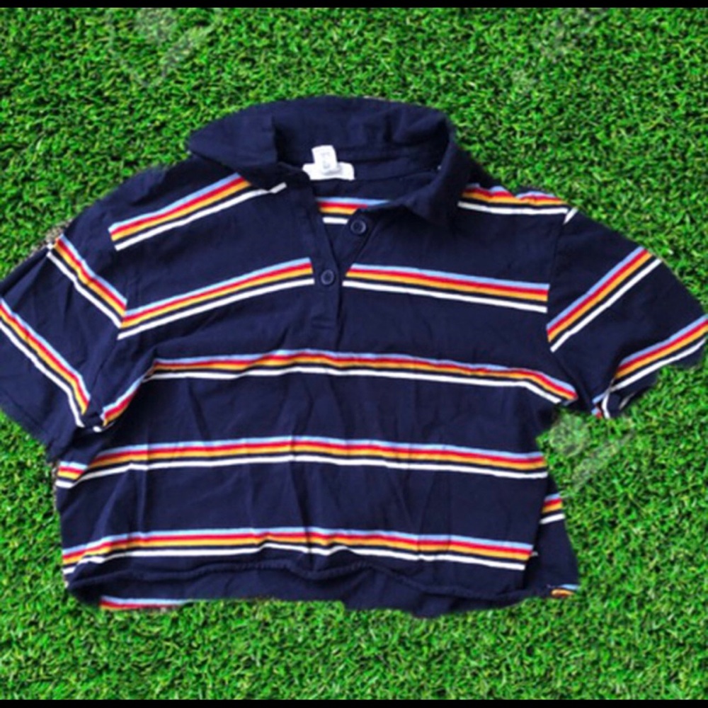 striped blue cropped polo